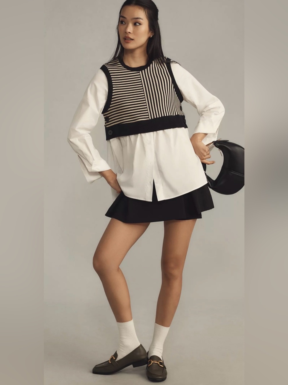 Anthropologie Maeve Long Sleeve Twofer Sweater Vest Top Size XS